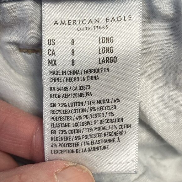 American Eagle‎ Straight Mom Jean Women's 8 Long Blue High Rise Distressed Denim - Picture 10 of 14